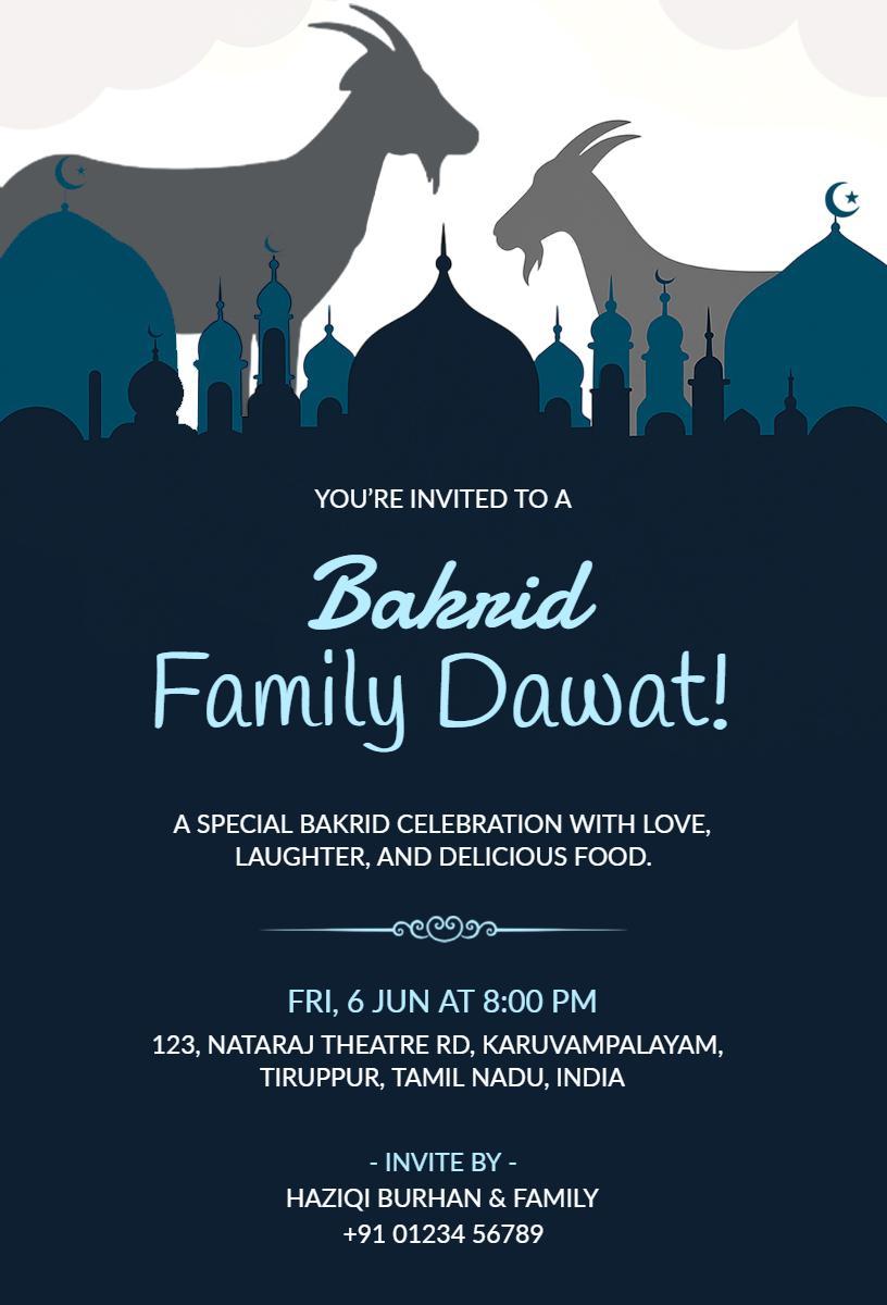 Joyful Bakrid Family Dawat Celebration Invitation Template
