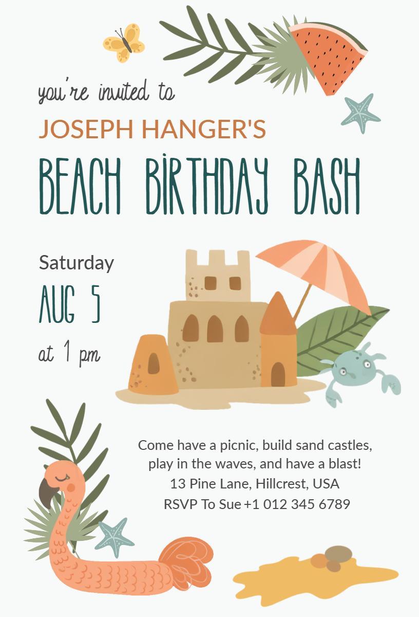Joyful Beach Birthday Bash Celebration Invitation Template