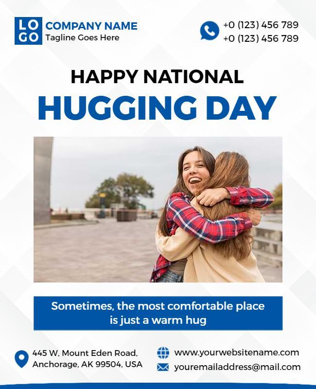 Joyful Blue National Hugging Day Celebration Poster Template