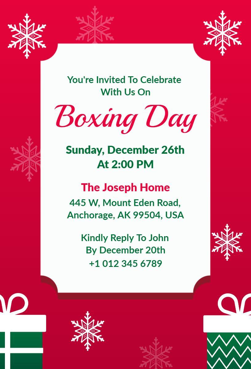 Joyful Boxing Day Holiday Celebration Festival Invitation Template