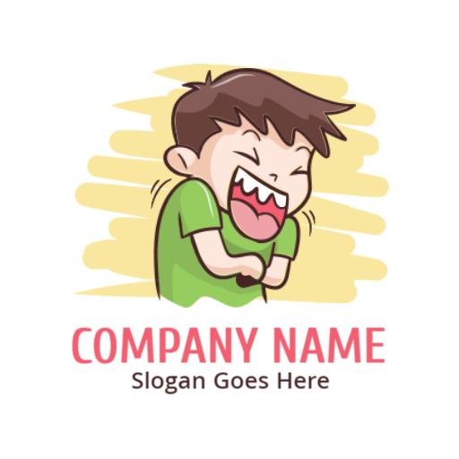 Joyful Boy Laughing in a Green T-Shirt Company Logo Template