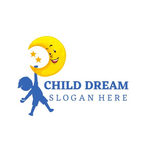 Joyful Child Reaching for a Dreaming Moon Logo Template