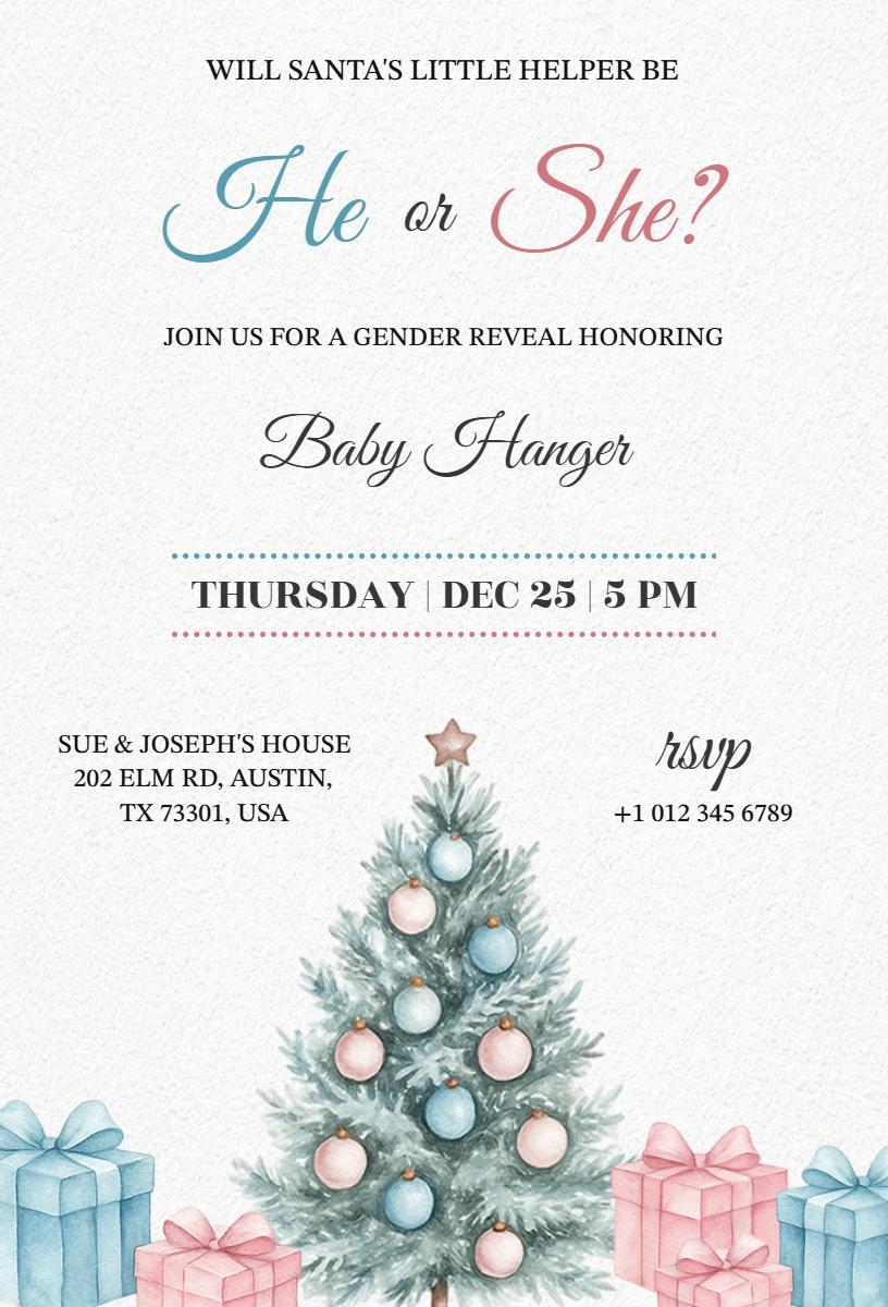 Joyful Christmas Baby Gender Reveal Celebration Invitation Template