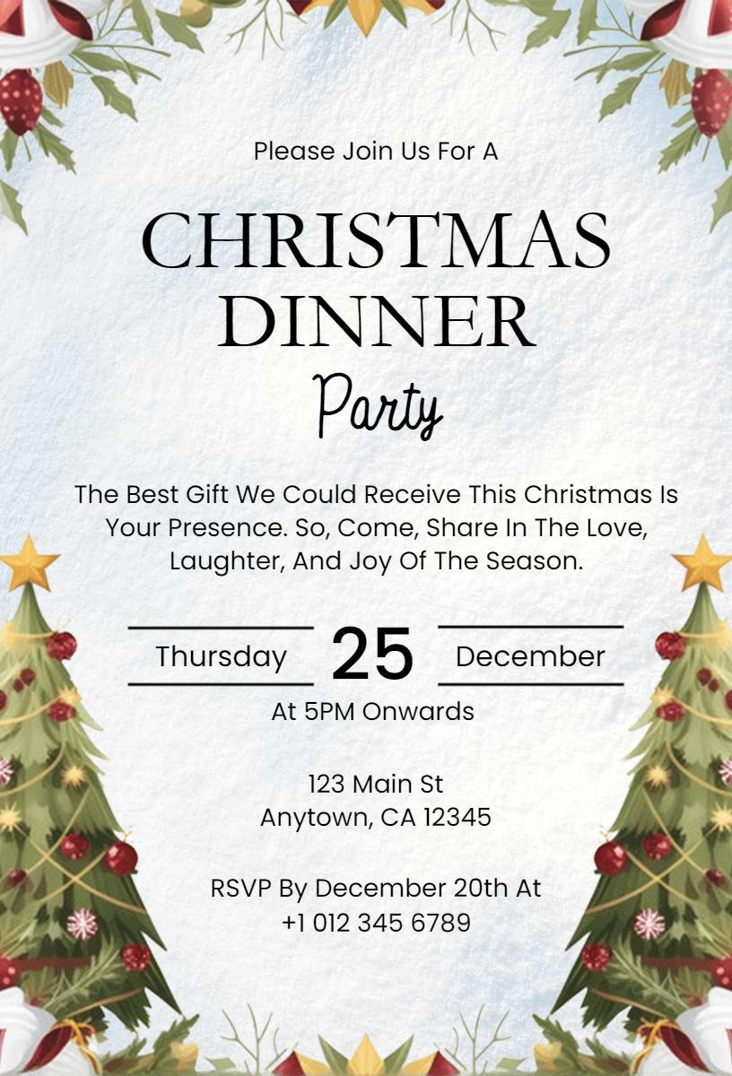 Joyful Christmas Dinner Gathering Celebration Invitation Template