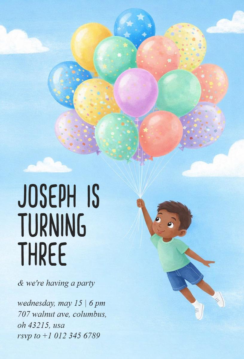 Joyful Colorful Balloon Kids Birthday Celebration Invitation Template