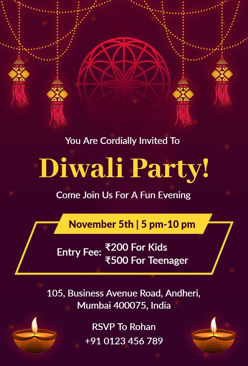 Joyful Diwali Festival Evening Party Celebration Invitation Template