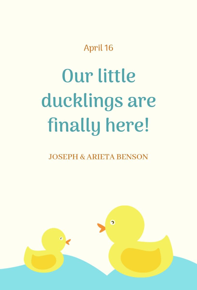 Joyful Duckling Birth Announcement Template