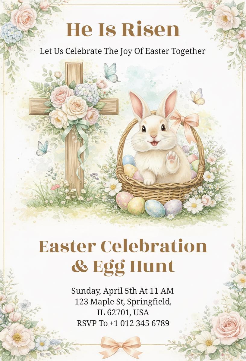 Joyful Easter Celebration Family Egg Hunt Invitation Template