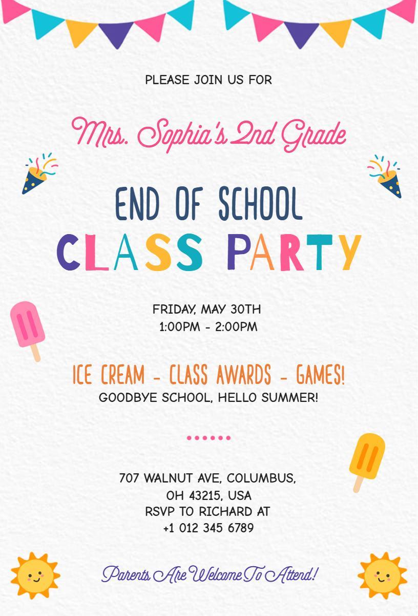 Joyful End of School Class Celebration Party Invitation Template