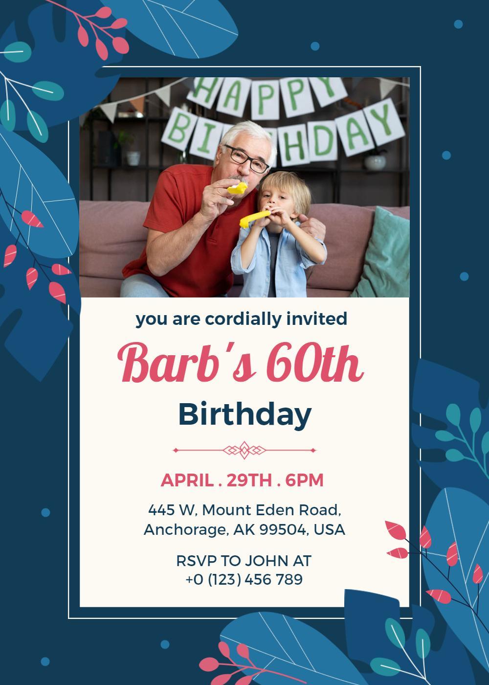 Joyful Family Gathering 60th Birthday Celebration Invitation Template