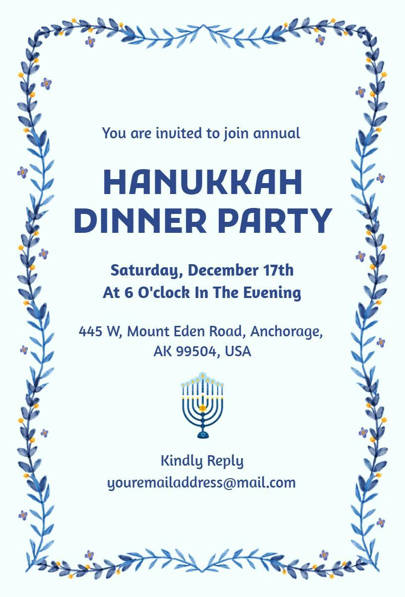 Joyful Family Hanukkah Dinner Party Celebration Invitation Template