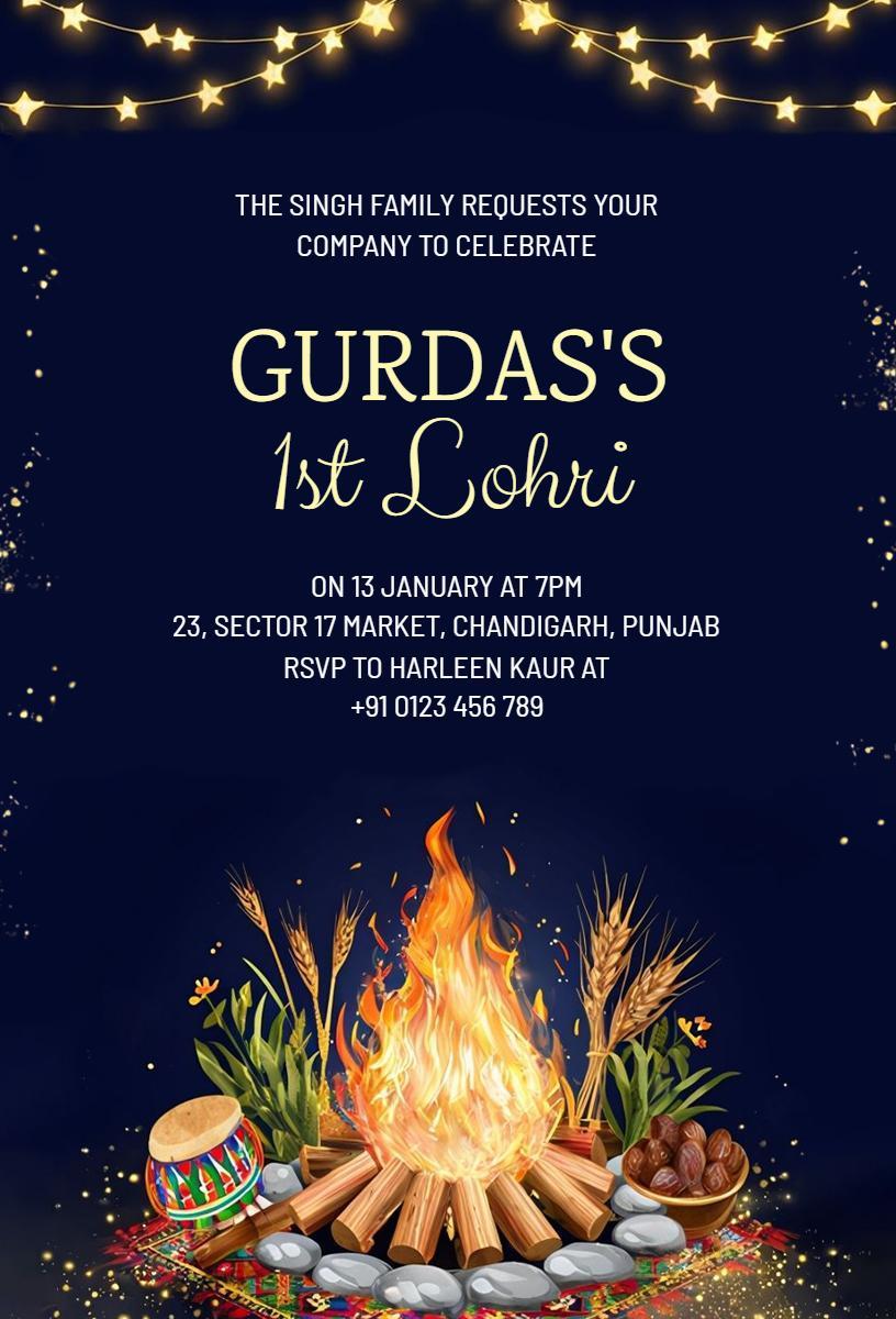 Joyful First Lohri Festival Celebration Invitation Template