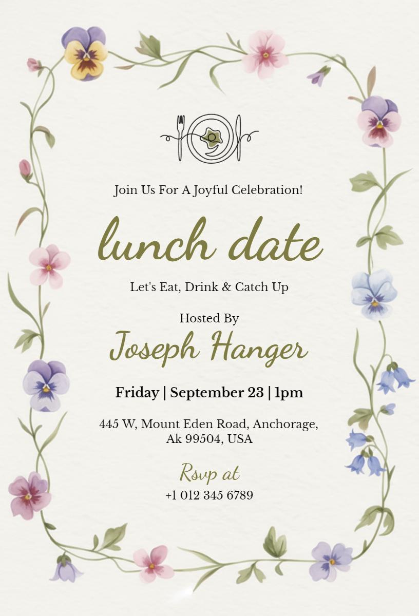 Joyful Floral Lunch Date Social Gathering Invitation Template