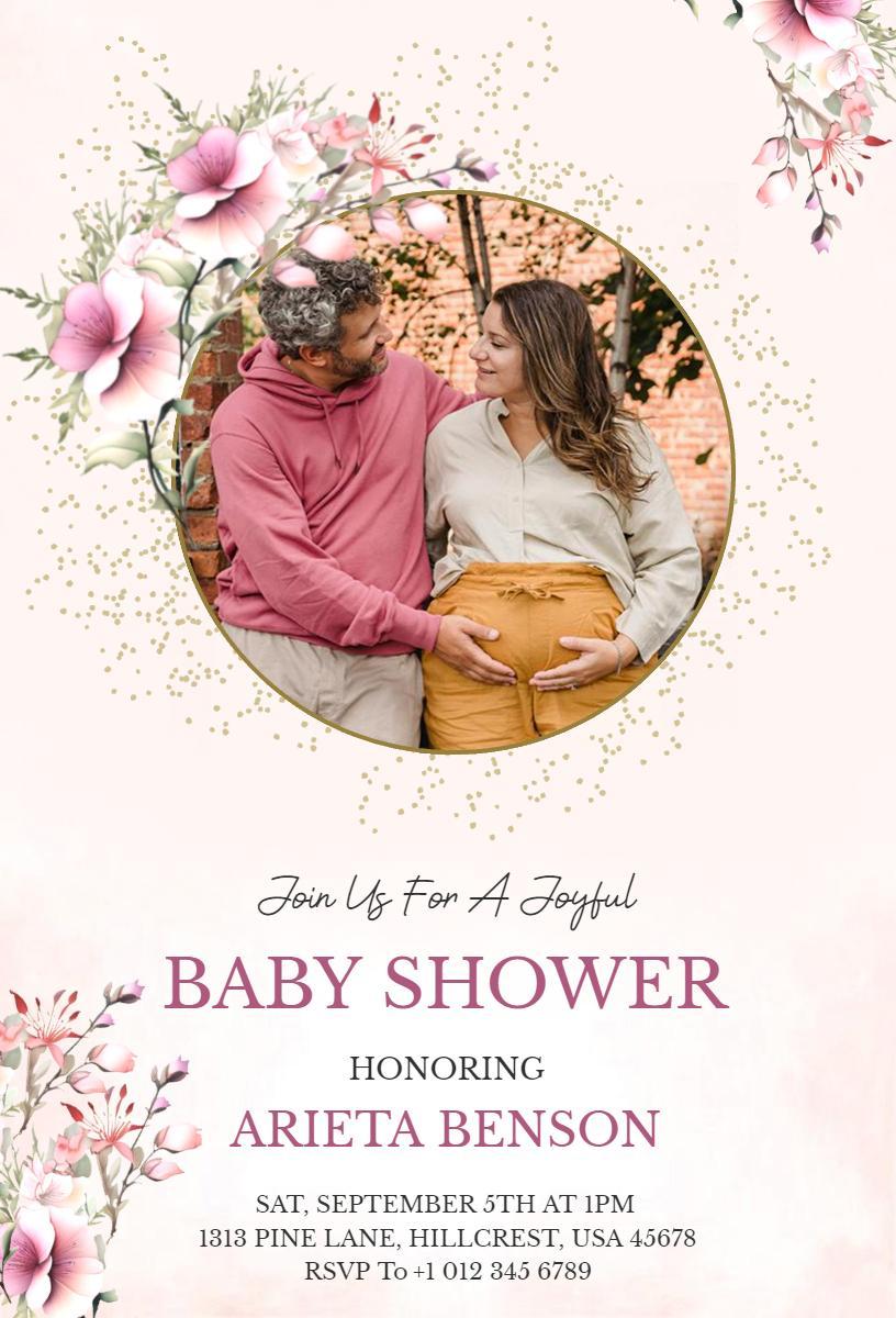 Joyful Floral Theme Baby Shower Celebration Invitation Template