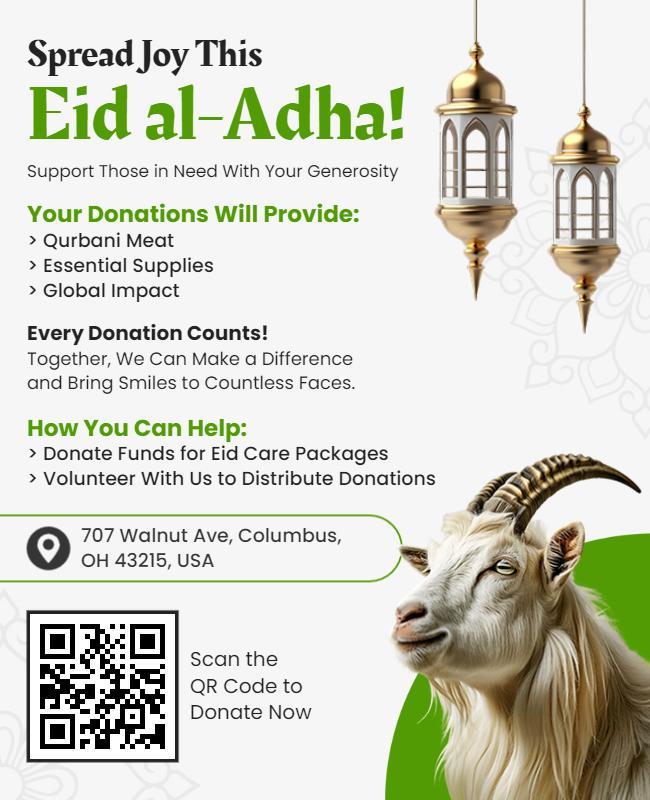 Joyful Green Eid al-Adha Charity Fundraiser Poster Template