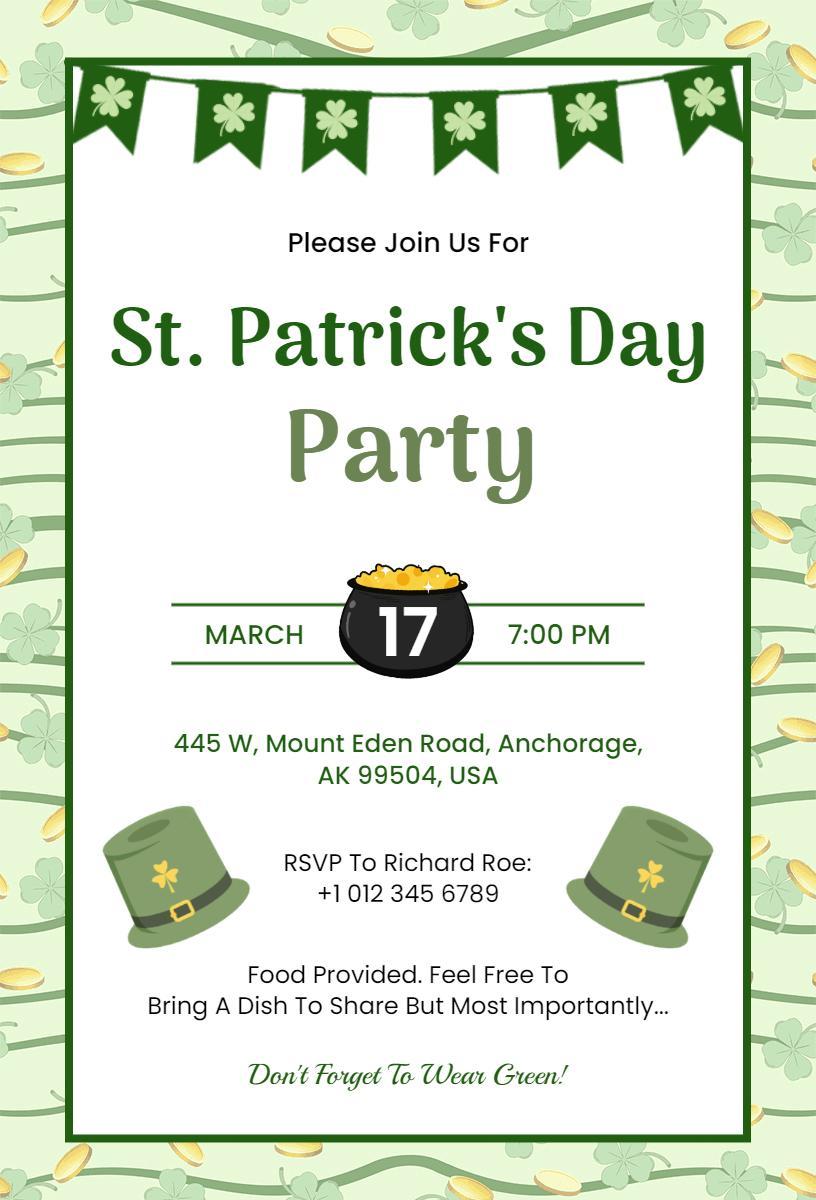 Joyful Green St. Patrick's Day Celebration Invitation Template