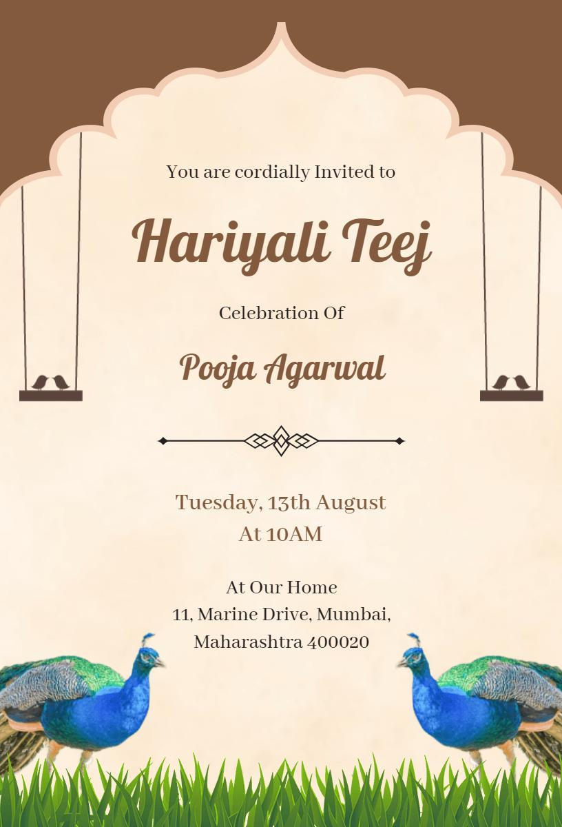 Joyful Hariyali Teej Cultural Celebration Invitation Template