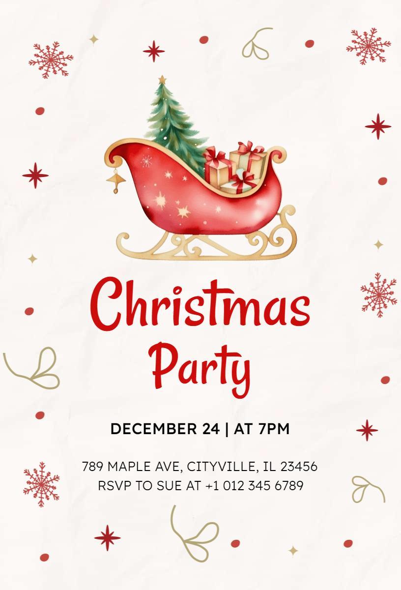 Joyful Holiday Sleigh Christmas Celebration Invitation Template