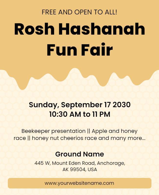 Joyful Honey-Themed Rosh Hashanah Fun Fair Poster Template