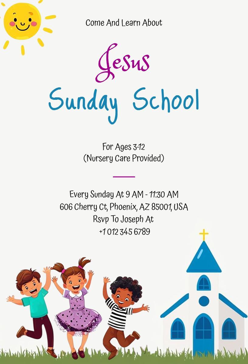 Joyful Jesus Sunday School Learning Invitation Template