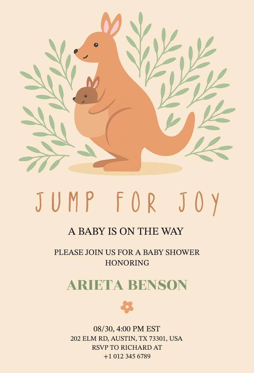 Joyful Kangaroo Baby Shower Celebration Invitation Template