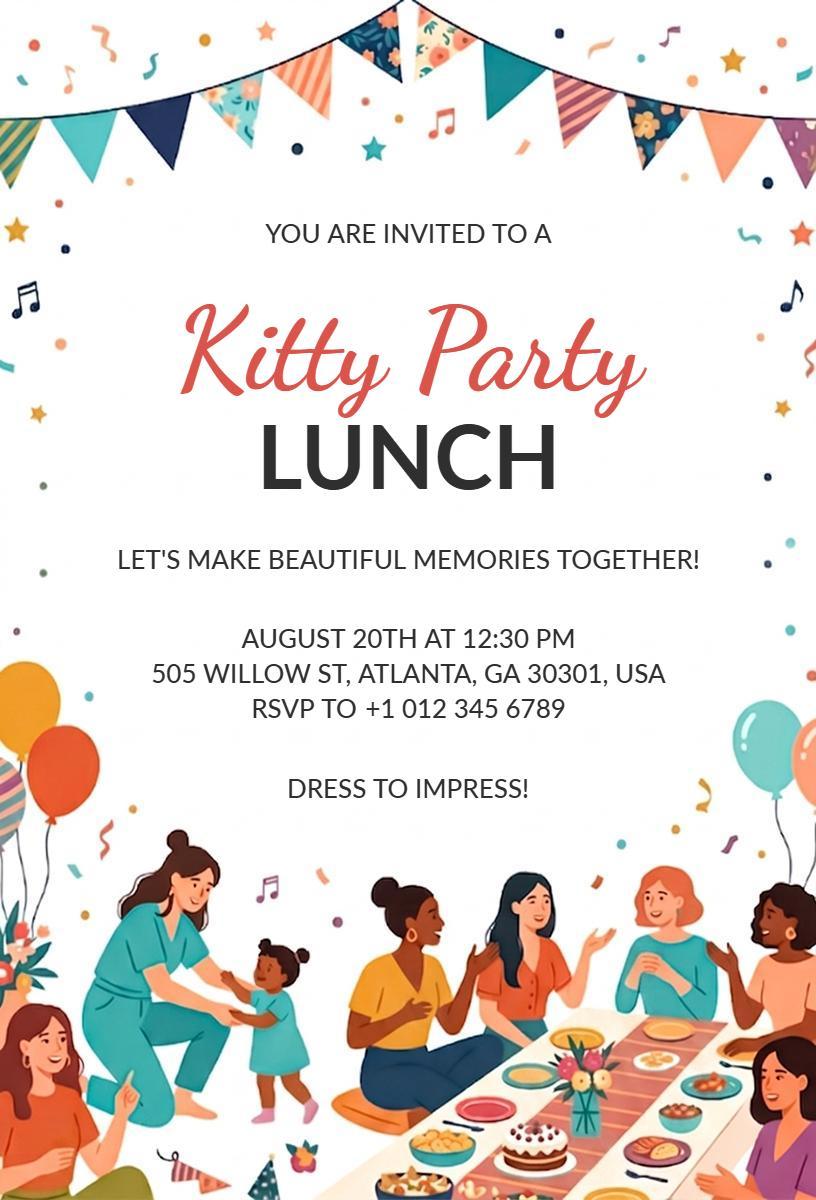 Joyful Kitty Party Lunch Celebration Invitation Template