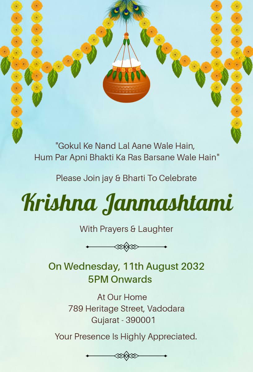 Joyful Krishna Janmashtami Celebration Invitation Template