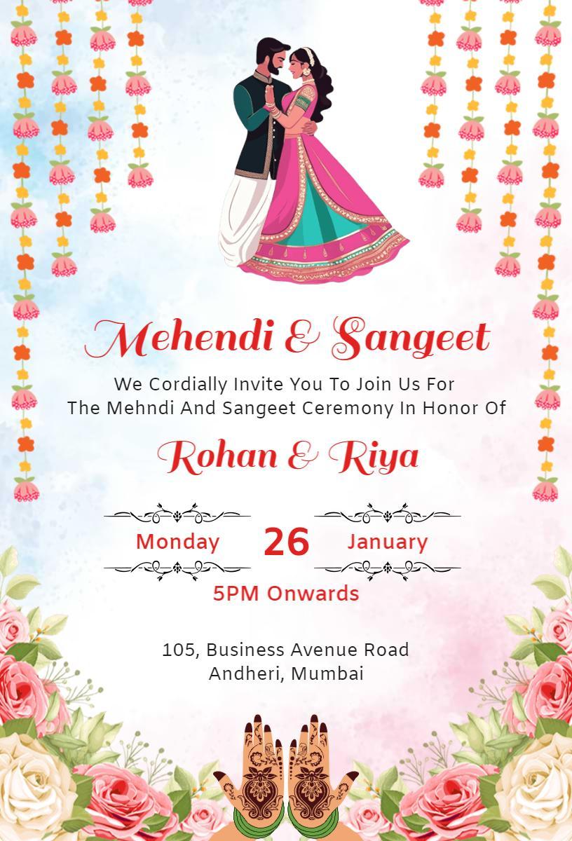 Joyful Mehndi Sangeet Celebration Ceremony Invitation Template