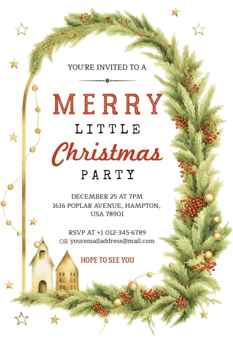 Joyful Merry Little Christmas Party Celebration Invitation Template