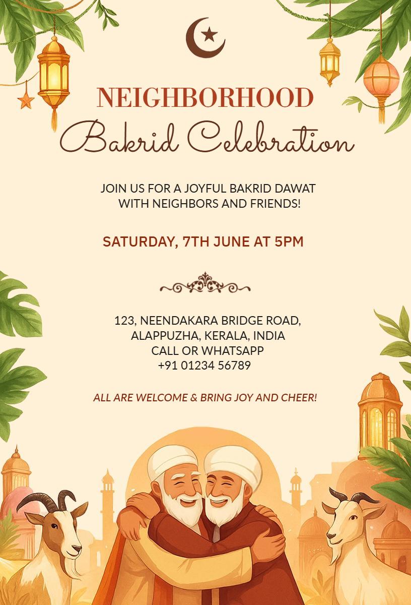 Joyful Neighborhood Bakrid Celebration Invitation Template