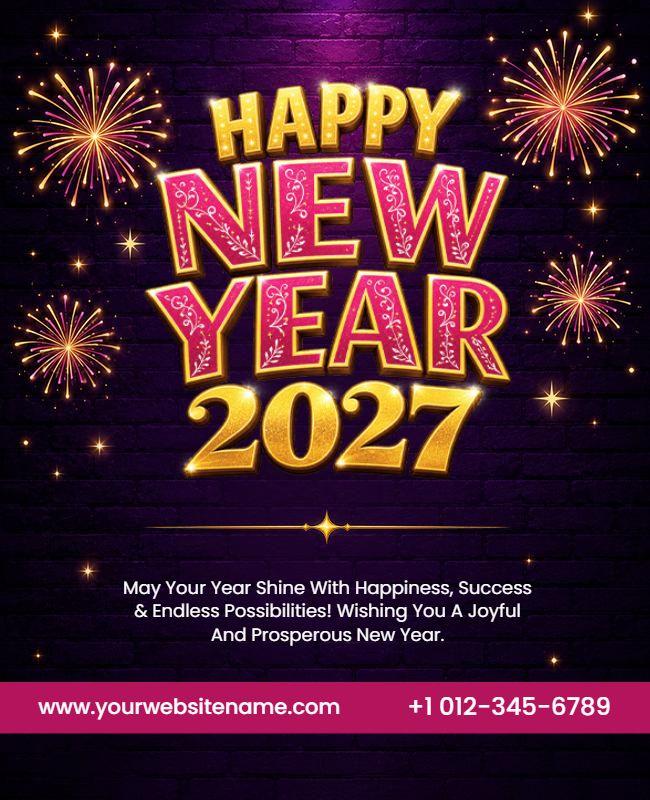 Joyful New Year 2027 Greeting Flyer Template
