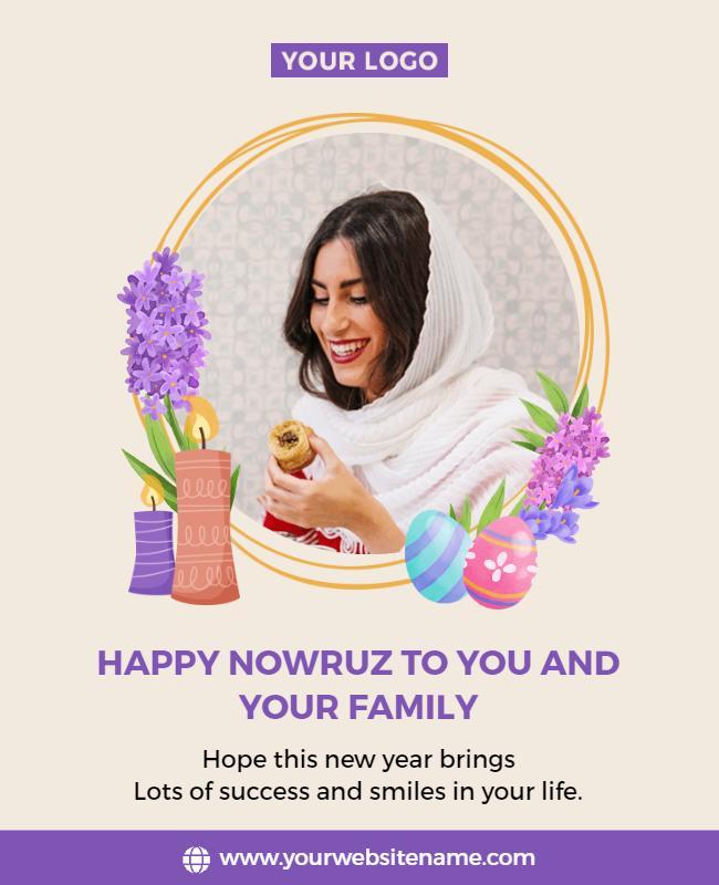 Joyful Nowruz Celebration with Colorful Floral Elements Poster Template