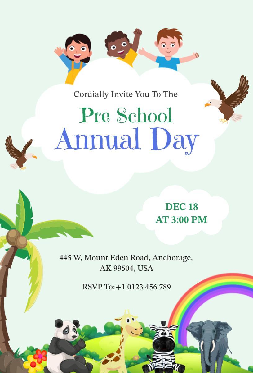 Joyful Pre School Annual Day Celebration Invitation Template