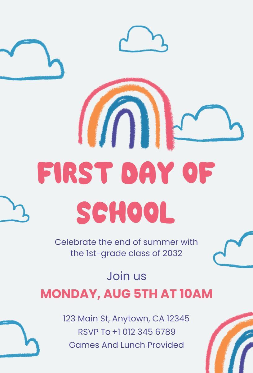 Joyful Rainbow First Day of School Celebration Invitation Template