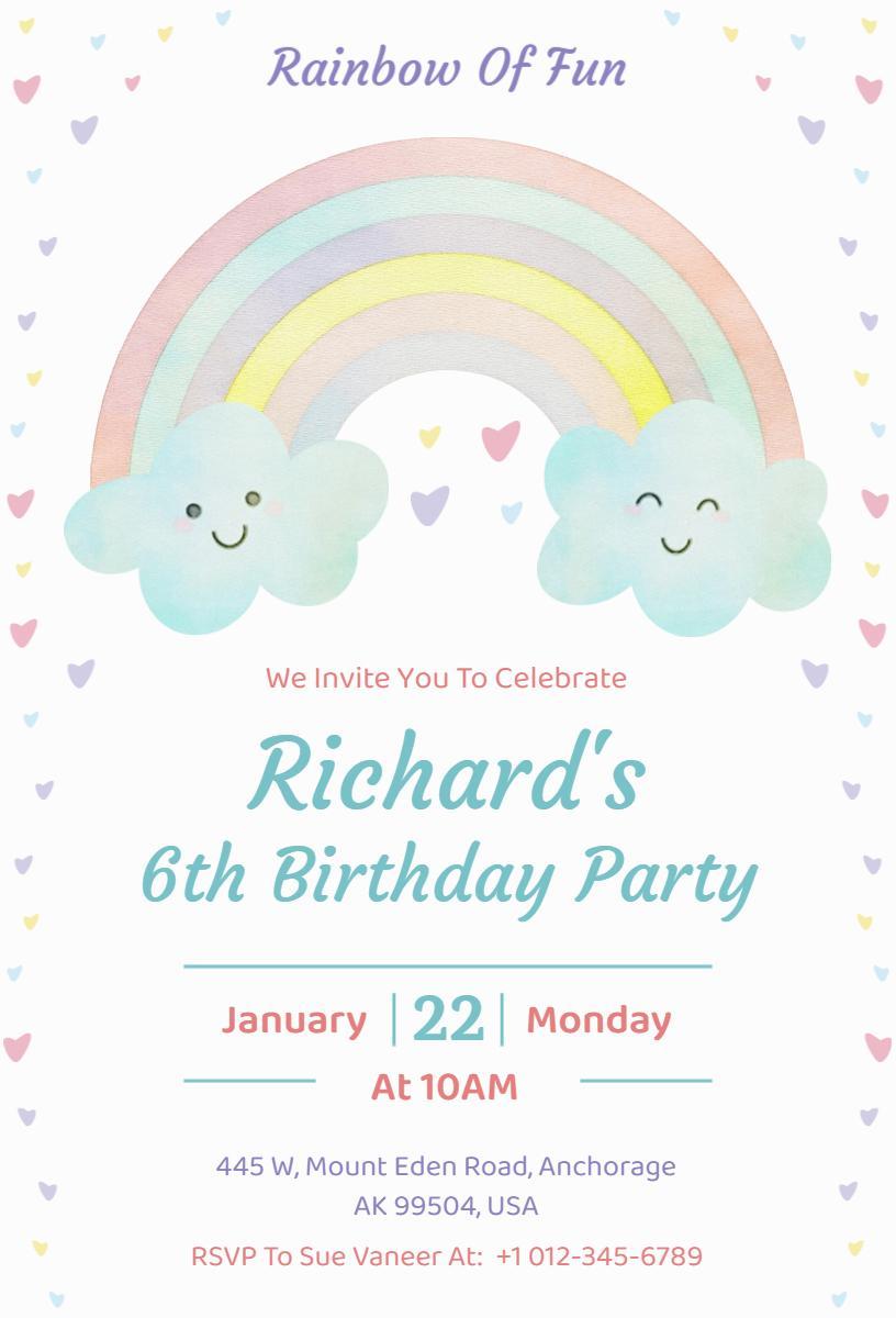 Joyful Rainbow Theme Colorful Birthday Celebration Invitation Template