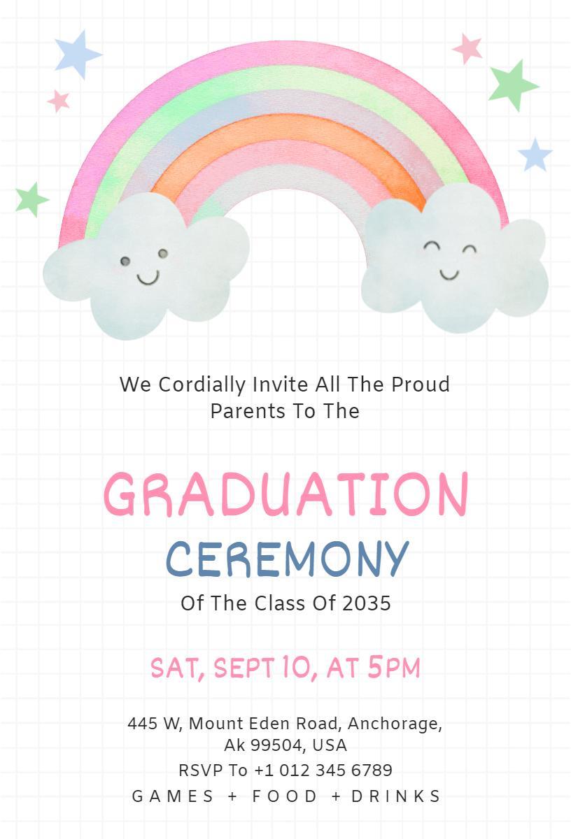 Joyful Rainbow Themed Graduation Celebration Invitation Template