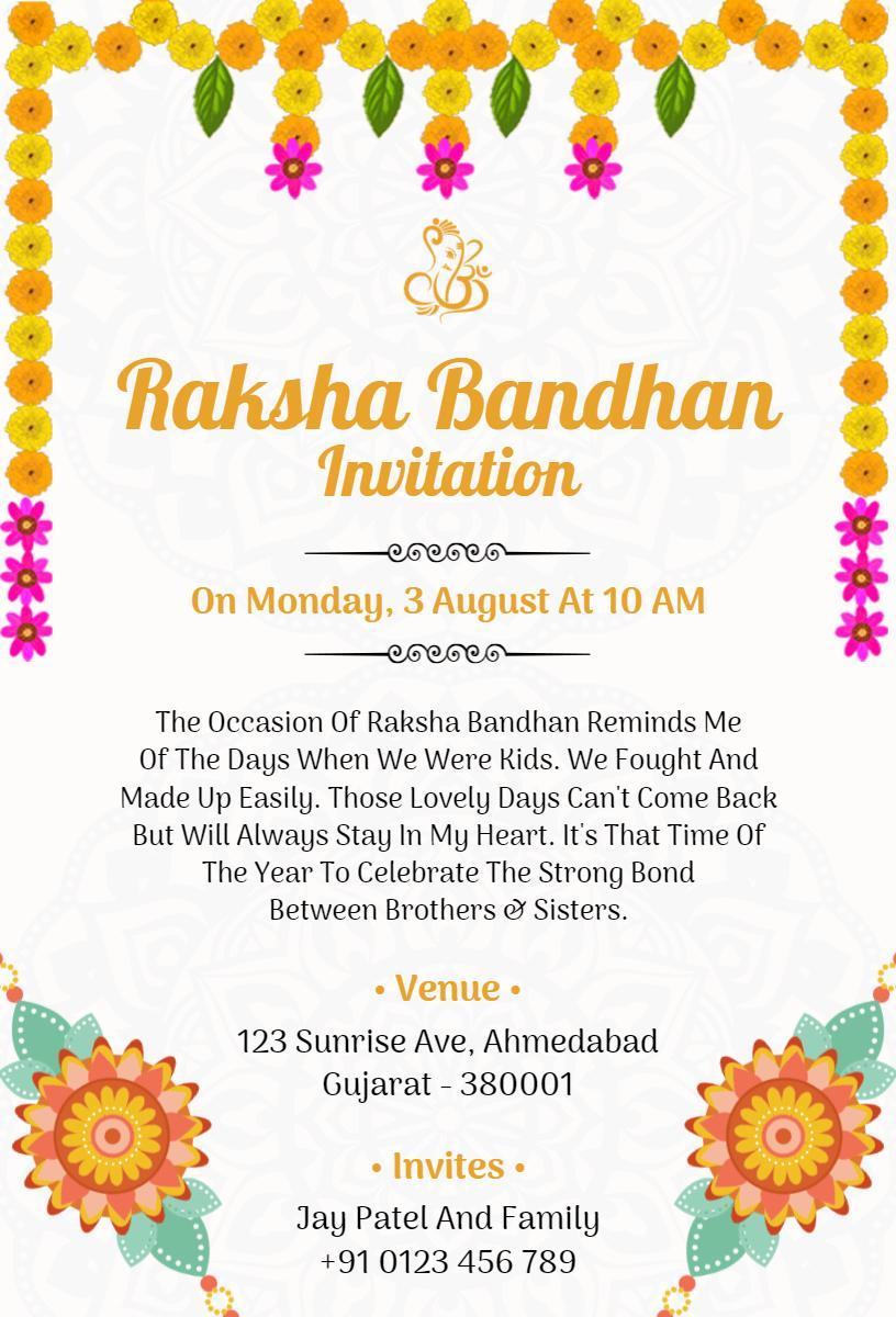 Joyful Raksha Bandhan Celebration Family Gathering Invitation Template