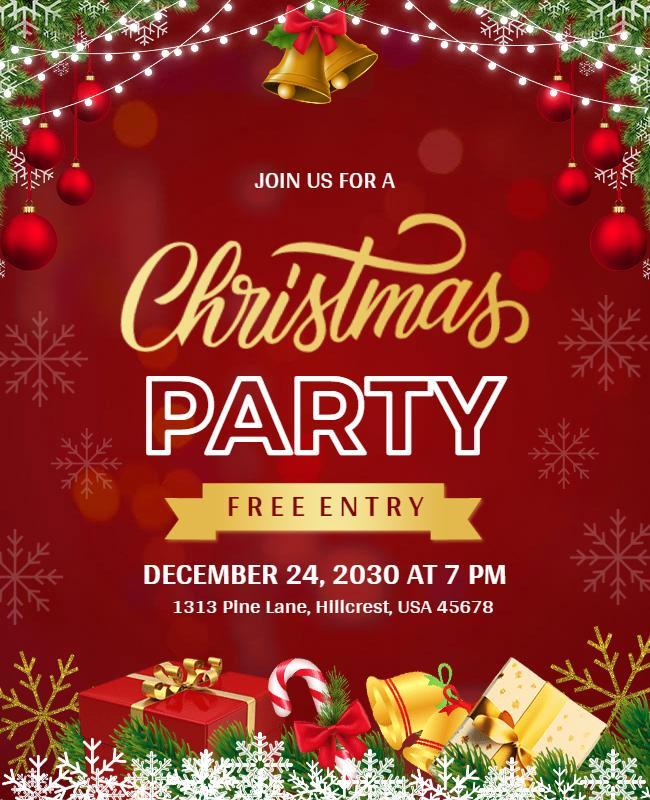 Joyful Red and Gold Holiday Celebration Invitation Poster Template