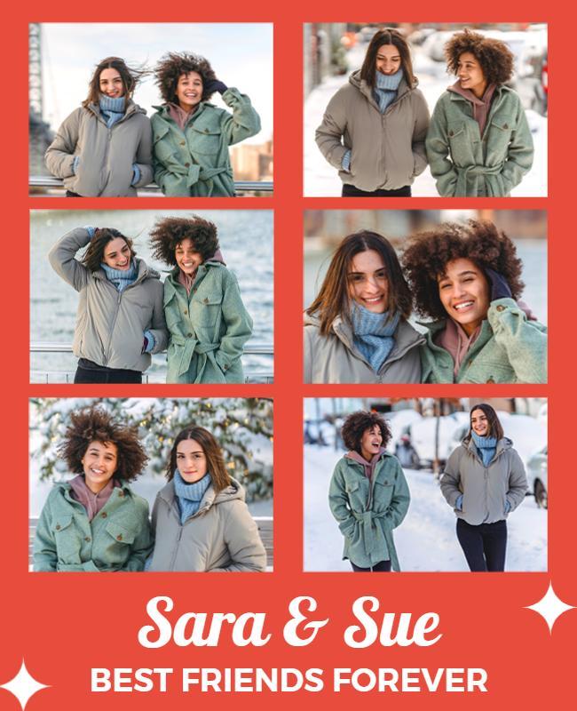 Joyful Red Friendship Collage Photo Poster Template