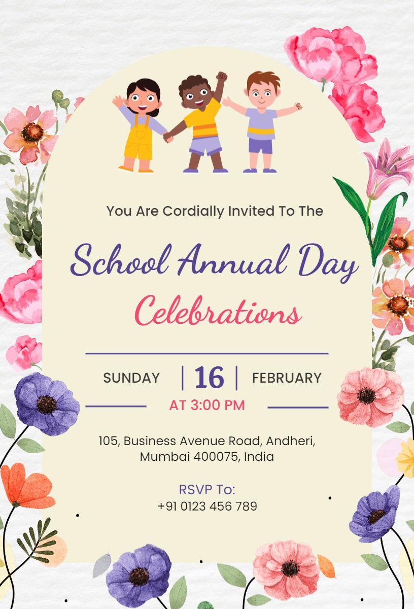 Joyful School Annual Day Celebration Floral Invitation Template