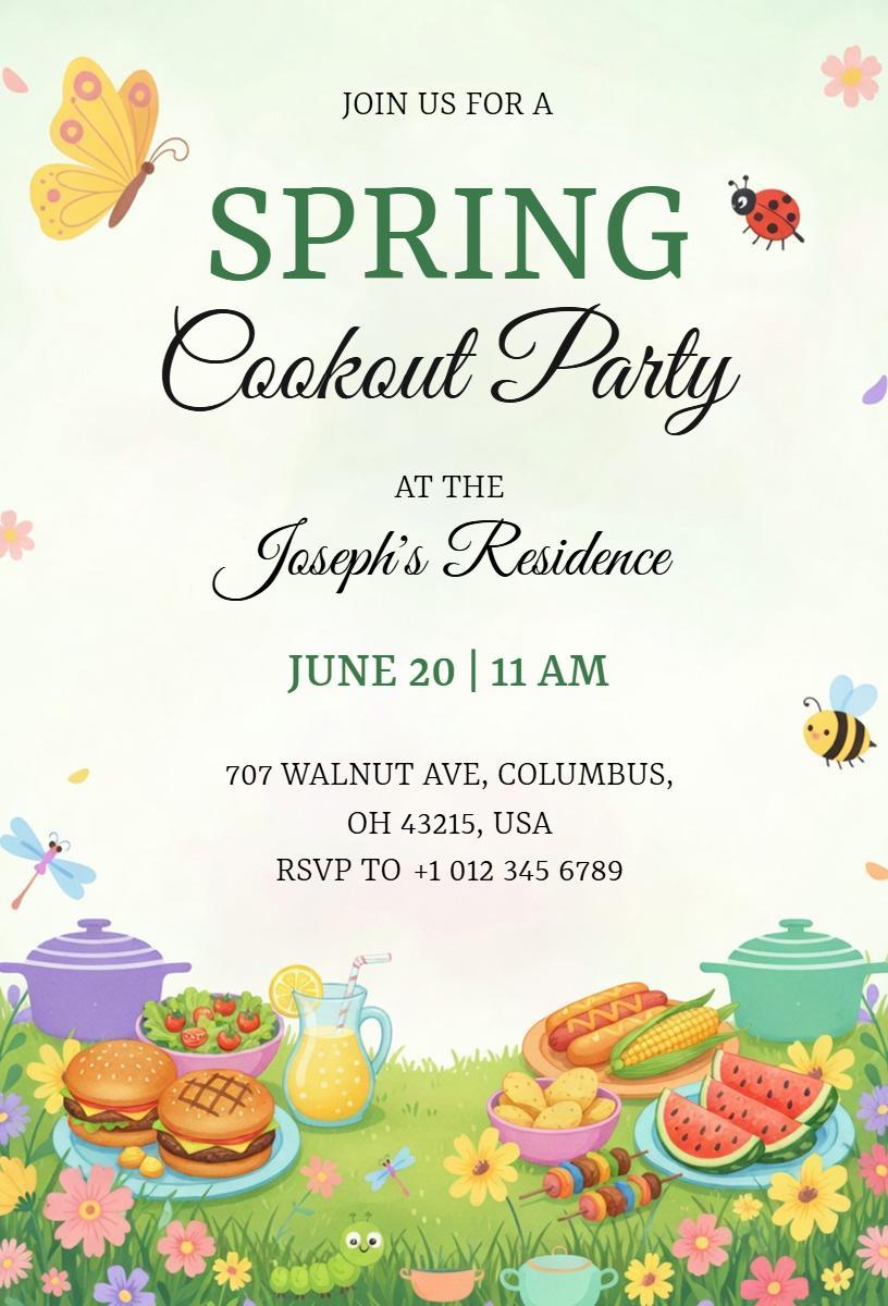 Joyful Spring Cookout Party Celebration Invitation Template