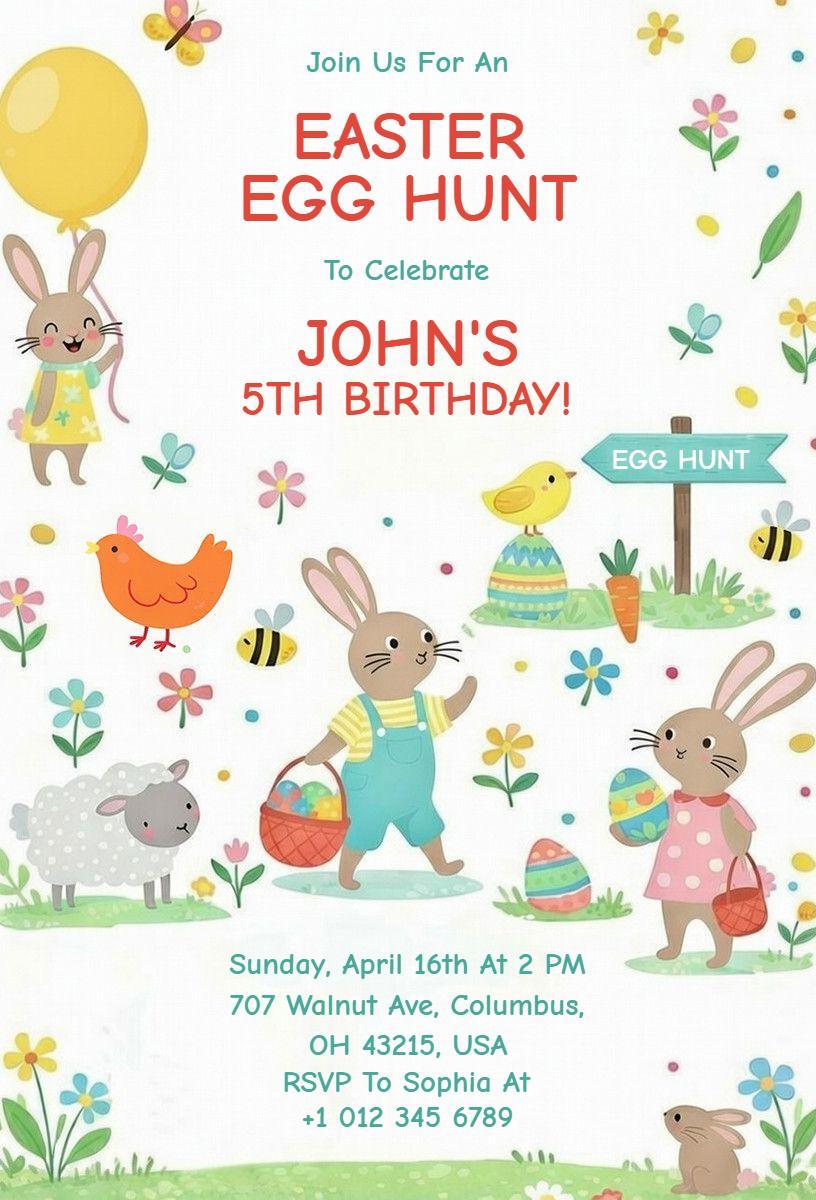 Joyful Springtime Easter Egg Hunt Celebration Invitation Template