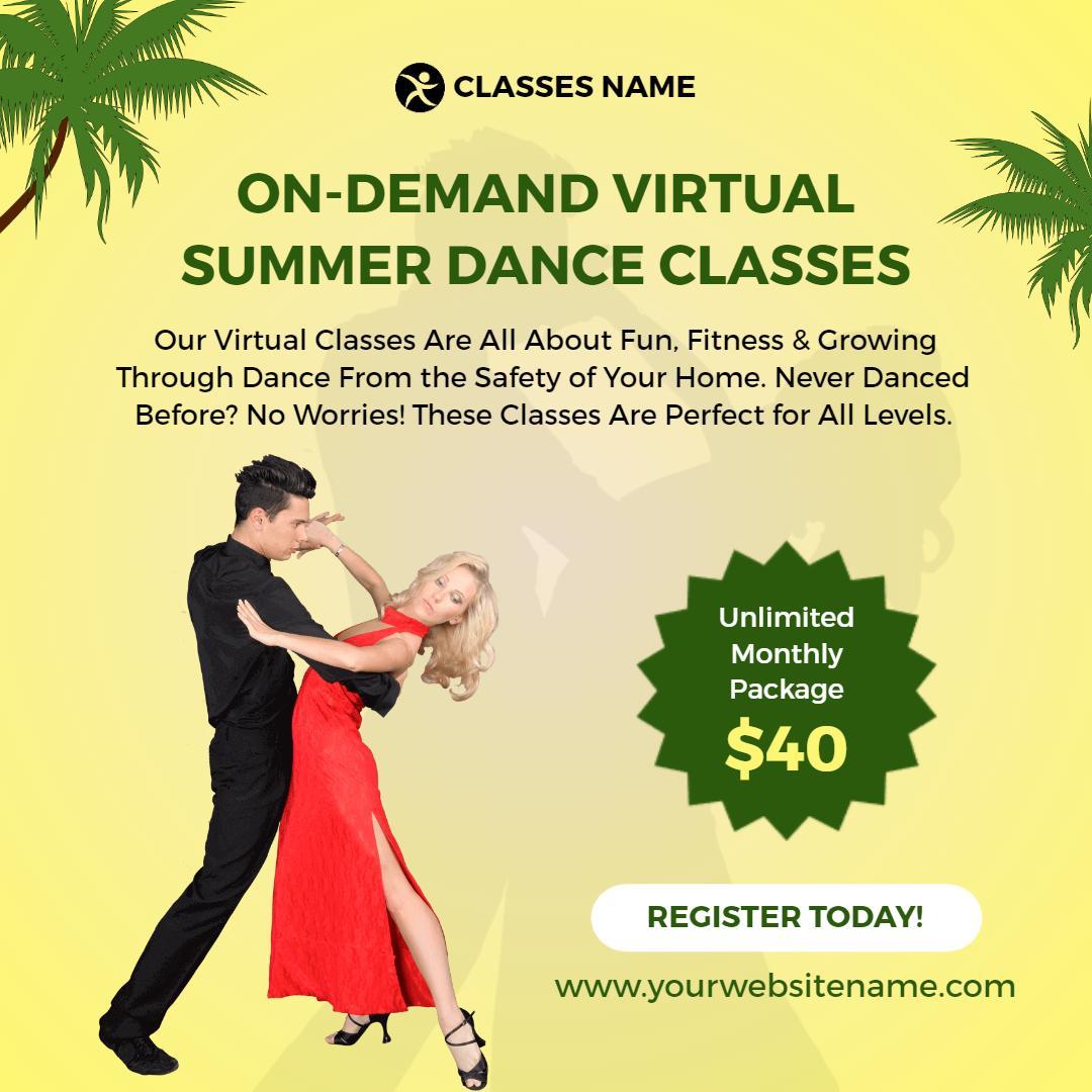 Joyful Summer Dance Classes for All Levels at Home Ad Template