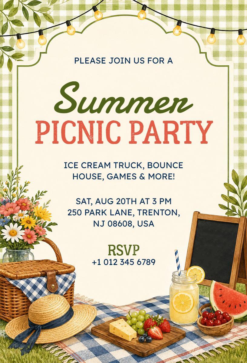 Joyful Summer Picnic Party Celebration Invitation Template