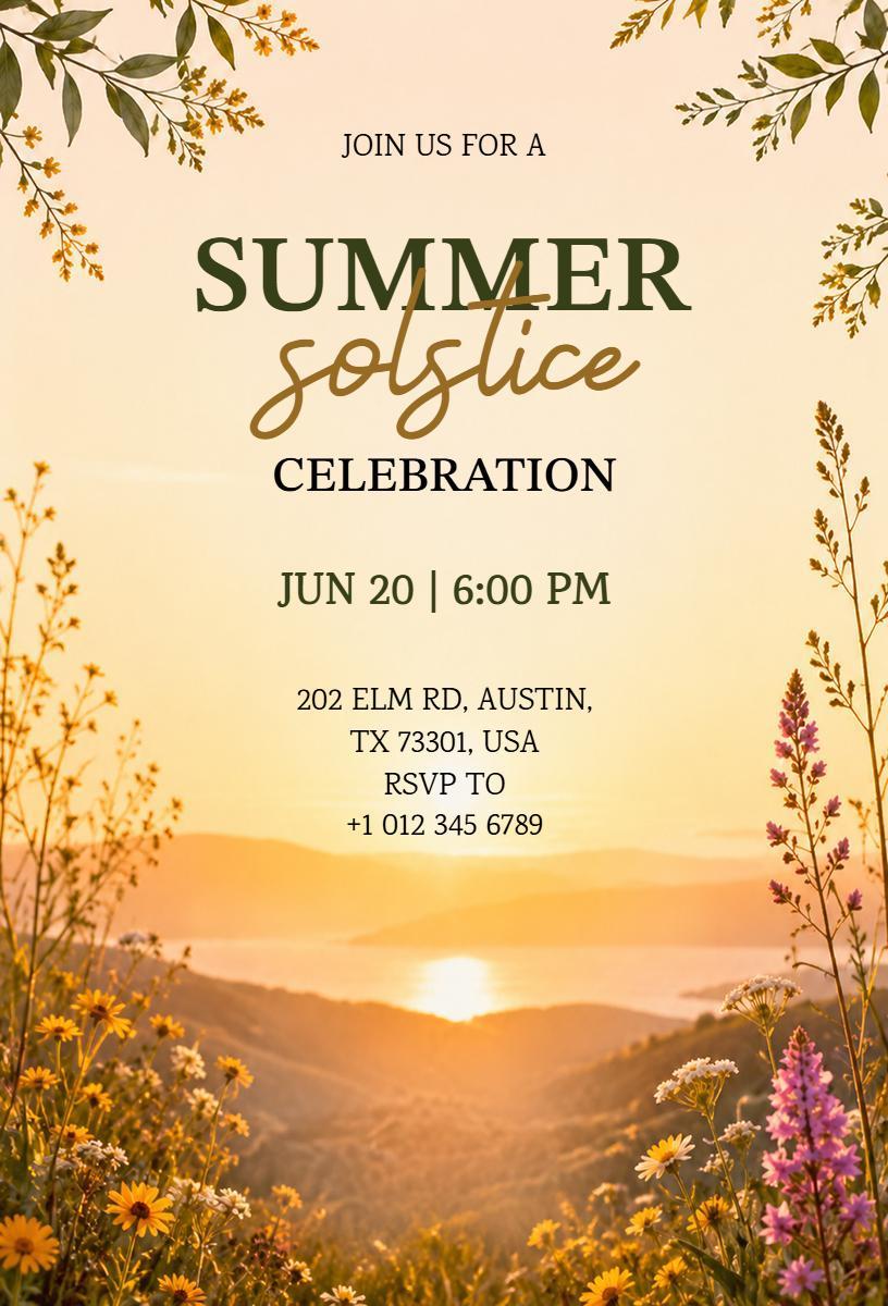 Joyful Summer Solstice Outdoor Party Celebration Invitation Template