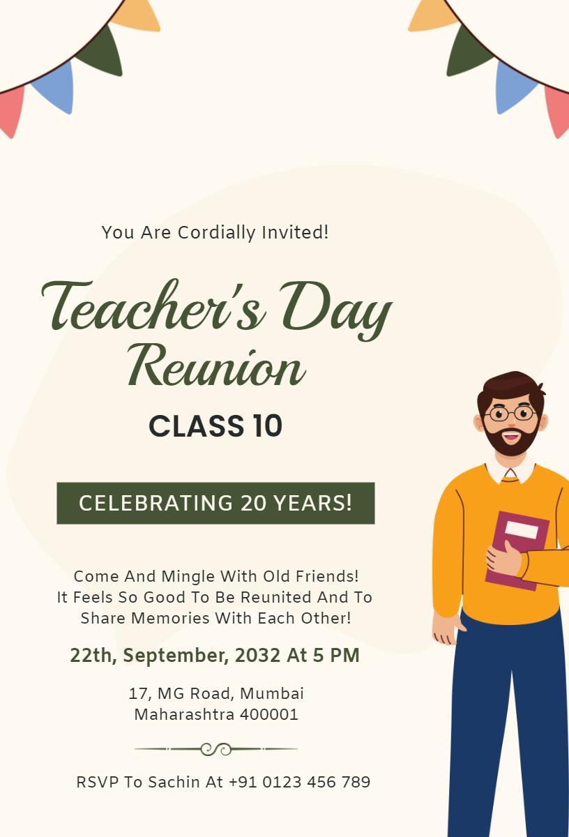 Joyful Teacher's Day Class Reunion Celebration Invitation Template