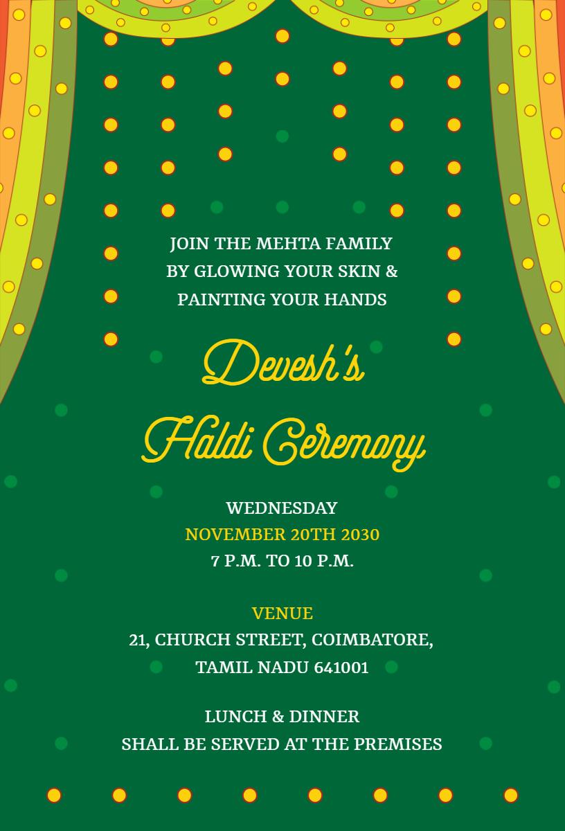 Joyful Traditional Indian Haldi Ceremony Invitation Template