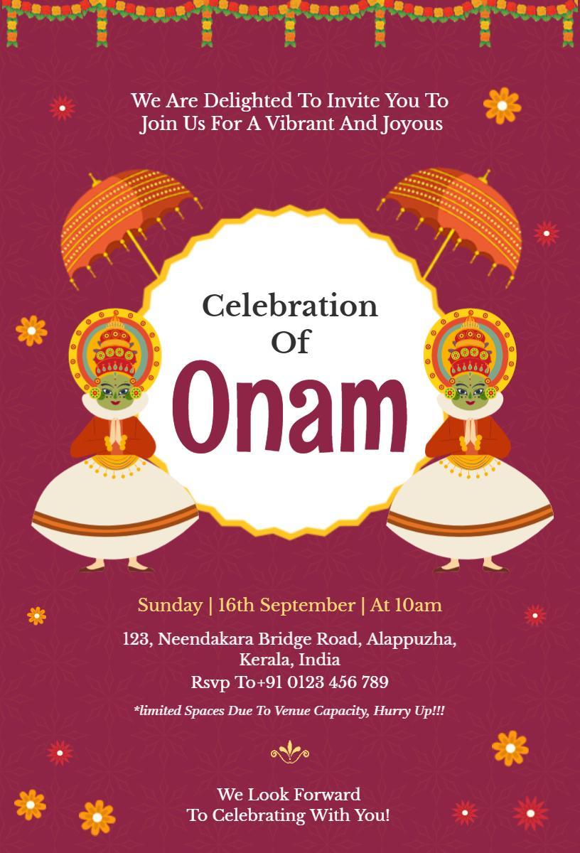Joyful Traditional Onam Celebration Festivities Invitation Template