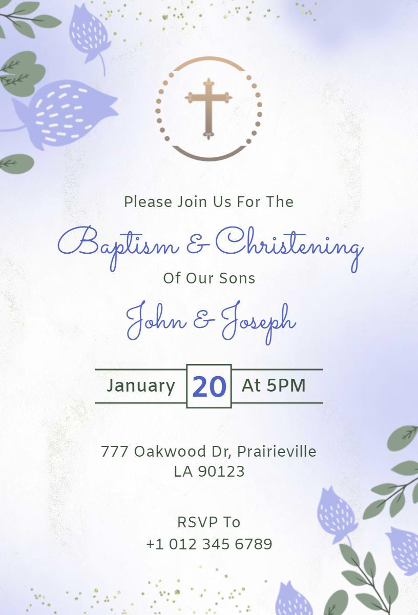 Joyful Twin Boys Baptism Christening Celebration Invitation Template