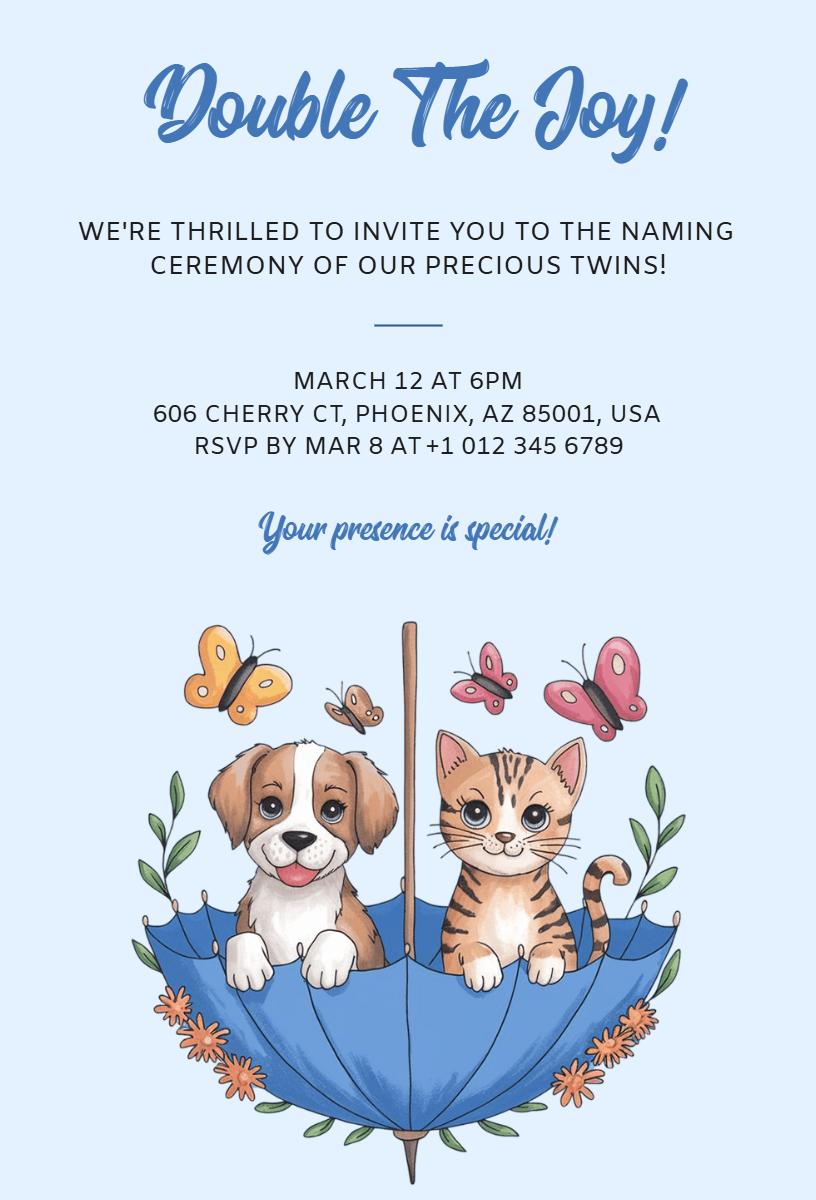 Joyful Twin Naming Ceremony Celebration Invitation Template